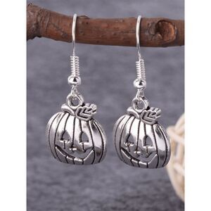 SILVER PUMPKIN JACK-O-LANTERN DANGLE EARRINGS